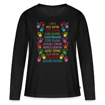 Garderie d’appréciation des enseignants Fournisseur de garderie - T-shirt manches longues Premium bio Femme - noir - Devant - Julia (174cm)