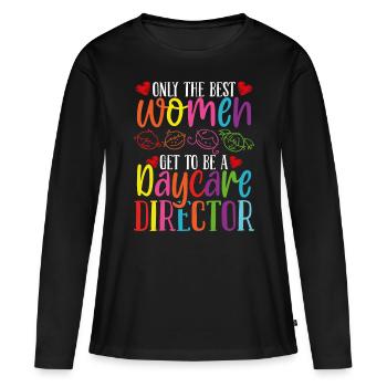 Directrices de garderies Femmes Drôle Fournisseur de services de garde d’enfants - T-shirt manches longues Premium bio Femme - noir - Devant - Julia (174cm)