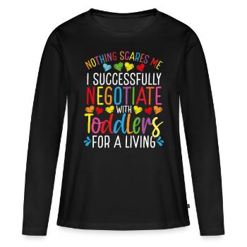 Enseignante en garde d’enfants avec fournisseur de garderie pour tout-petits - T-shirt manches longues Premium bio Femme - noir - Devant - Julia (174cm)
