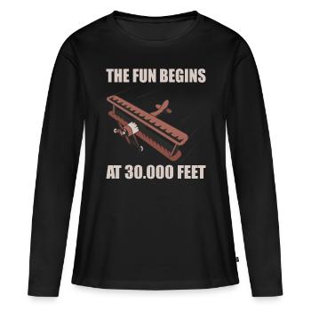 Pilot Fun Begins At 30.000 Feet Flugzeug Luftfahrt - Frauen Premium Bio Langarmshirt - Schwarz - Vorne - Julia (174cm)