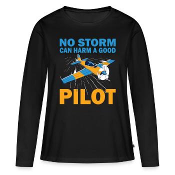Pilot No Storm Can Harm Airplane Aviation Flyer - Women's Premium Organic Long Sleeve Shirt - black - Front - Julia (174cm)