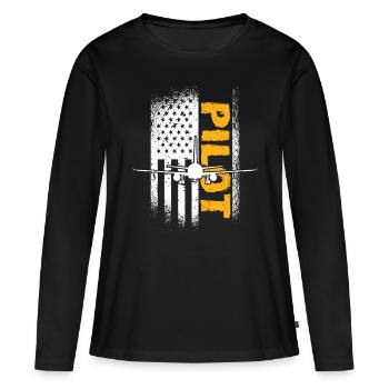 Pilot USA Flag Airplane Aviation Helicopter - Women's Premium Organic Long Sleeve Shirt - black - Front - Julia (174cm)