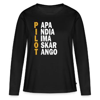 Pilot Akrostichon Airplane Aviation Helicopter - Women's Premium Organic Long Sleeve Shirt - black - Front - Julia (174cm)