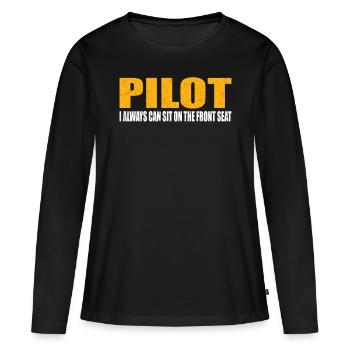 Le pilote est toujours assis à l’avant de l’aviation de l’avion - T-shirt manches longues Premium bio Femme - noir - Devant - Julia (174cm)
