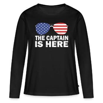 Pilot The Captain Is Here Airplane Aviation - Women's Premium Organic Long Sleeve Shirt - black - Front - Julia (174cm)
