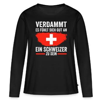 Schweiz Schweizer - Frauen Premium Bio Langarmshirt - Schwarz - Vorne - Julia (174cm)