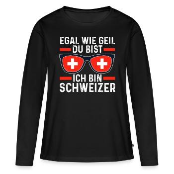 Schweizer Schweiz - Frauen Premium Bio Langarmshirt - Schwarz - Vorne - Julia (174cm)