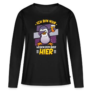 Ich bin nur wegen dem Bier hier Bier - Frauen Premium Bio Langarmshirt - Schwarz - Vorne - Julia (174cm)
