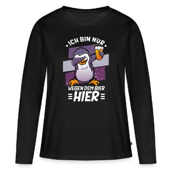 Ich bin nur wegen dem Bier hier Bier - Frauen Premium Bio Langarmshirt - Schwarz - Vorne - Julia (174cm)