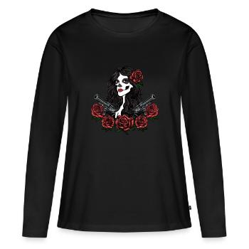 Schöne Frau Blumen Design - Frauen Premium Bio Langarmshirt - Schwarz - Vorne - Julia (174cm)