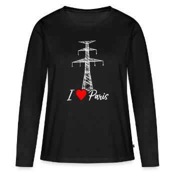 Paris Tour Eiffel Electricien Satire Amour - T-shirt manches longues Premium bio Femme - noir - Devant - Julia (174cm)