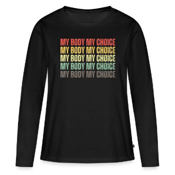 Mon corps Mon choix Pro Choice Féministe - T-shirt manches longues Premium bio Femme - noir - Devant - Julia (174cm)