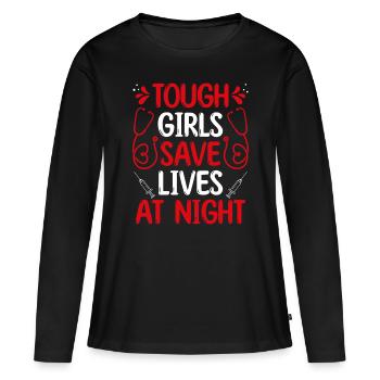 Service médical d’urgence Fille sauver la nuit Infirmière aux urgences - T-shirt manches longues Premium bio Femme - noir - Devant - Julia (174cm)