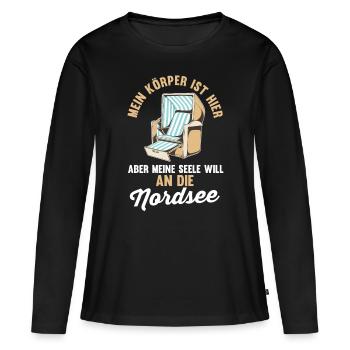 Meine Seele will an die Nordsee - Frauen Premium Bio Langarmshirt - Schwarz - Vorne - Julia (174cm)