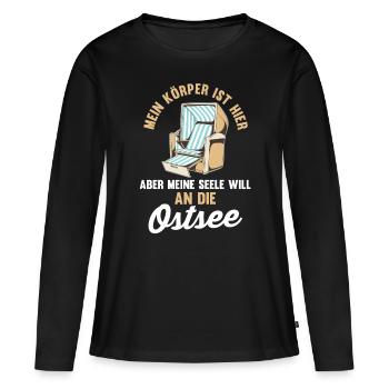 Meine Seele will an die Ostsee - Frauen Premium Bio Langarmshirt - Schwarz - Vorne - Julia (174cm)