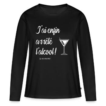 Annonce grossesse drole humour alcool apéro bébé - T-shirt manches longues Premium bio Femme - noir - Devant - Julia (174cm)