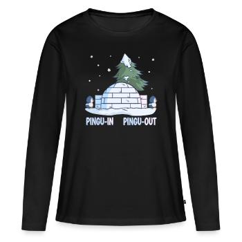 Penguin Pun Neige Hiver Pengu-In Pengu-Out - T-shirt manches longues Premium bio Femme - noir - Devant - Julia (174cm)