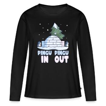 Penguin Pun Neige Hiver Pengu-In Pengu-Out - T-shirt manches longues Premium bio Femme - noir - Devant - Julia (174cm)