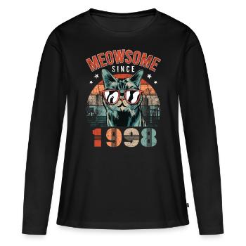 Meowsome 1998 Année de naissance 1998 Anniversaire du chat - T-shirt manches longues Premium bio Femme - noir - Devant - Julia (174cm)