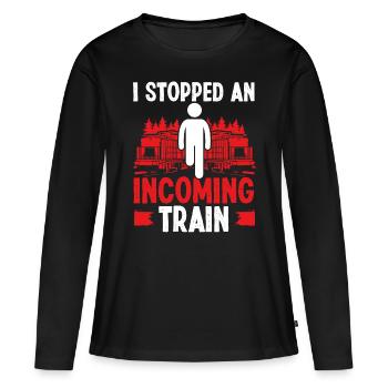 Leg Amputee an incoming Train Funny Amputated Leg - Women's Premium Organic Long Sleeve Shirt - black - Front - Julia (174cm)