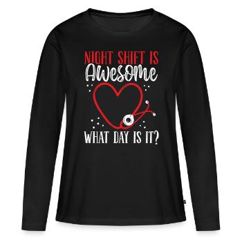 Infirmière de nuit Quel jour est-ce médical d’urgence - T-shirt manches longues Premium bio Femme - noir - Devant - Julia (174cm)