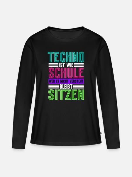 Techno Ist Wie Schule Techno - Frauen Premium Bio Langarmshirt - Schwarz