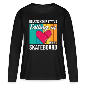 Skateboarder tombant amoureux de mon skateboard - T-shirt manches longues Premium bio Femme - noir - Devant - Julia (174cm)