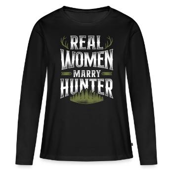 Mariage de chasseur de chasseurs de cerfs de Buck - T-shirt manches longues Premium bio Femme - noir - Devant - Julia (174cm)