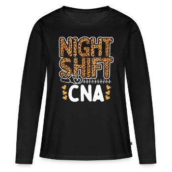 Quart de nuit CNA Infirmière auxiliaire léopard - T-shirt manches longues Premium bio Femme - noir - Devant - Julia (174cm)