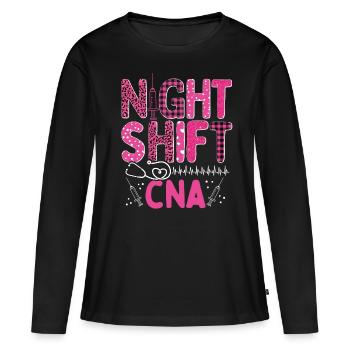 Infirmière Leopard Night Shift CNA Infirmière Assistante - T-shirt manches longues Premium bio Femme - noir - Devant - Julia (174cm)