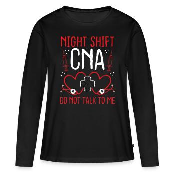 Assistant Night Shift CNA Nursing Assistant - Frauen Premium Bio Langarmshirt - Schwarz - Vorne - Julia (174cm)