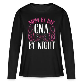 Night Shift CNA Mom by Day Nursing Assistant Night - Women's Premium Organic Long Sleeve Shirt - black - Front - Julia (174cm)