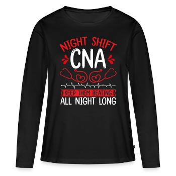 Infirmière auxiliaire de nuit Infirmière drôle AIIC - T-shirt manches longues Premium bio Femme - noir - Devant - Julia (174cm)
