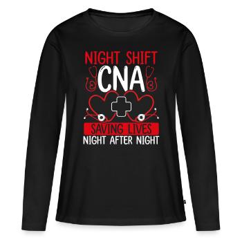 Night Shift CNA Night Worker Nursing Assistant - Women's Premium Organic Long Sleeve Shirt - black - Front - Julia (174cm)