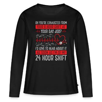Infirmière de nuit INFIRMIÈRE de l’AIIC Infirmières cardiaques - T-shirt manches longues Premium bio Femme - noir - Devant - Julia (174cm)