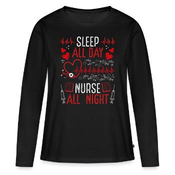 Night Shift Nurse Funny Nursing RN CNA Nurses - Women's Premium Organic Long Sleeve Shirt - black - Front - Julia (174cm)