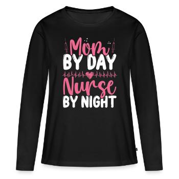 INFIRMIÈRE de l’AIIC Maman infirmière de nuit Infirmière Maman - T-shirt manches longues Premium bio Femme - noir - Devant - Julia (174cm)