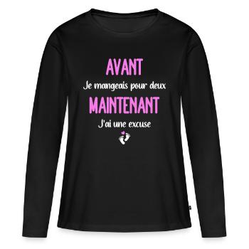 Annonce grossesse original subtil femme enceinte - T-shirt manches longues Premium bio Femme - noir - Devant - Julia (174cm)