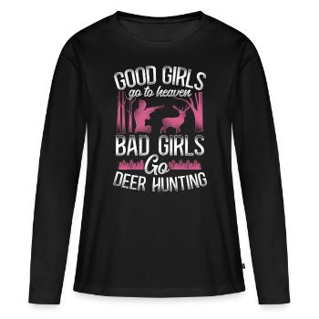 Cerf cerf chasse chasseur fille - T-shirt manches longues Premium bio Femme - noir - Devant - Julia (174cm)