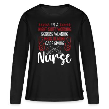 Nurse Night Shift Working Nursing RN CNA - Women's Premium Organic Long Sleeve Shirt - black - Front - Julia (174cm)