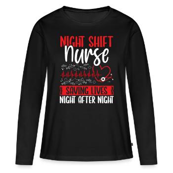 INFIRMIÈRE de nuit de l’AIIC sauvant des vies Infirmière - T-shirt manches longues Premium bio Femme - noir - Devant - Julia (174cm)