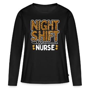 Nurse Night Shift Leopard Nursing Leo RN CNA - Women's Premium Organic Long Sleeve Shirt - black - Front - Julia (174cm)