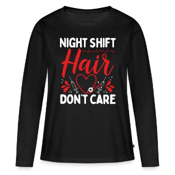 RN CNA Night Shift Hair Not Care NurseRN CNA Nigh - T-shirt manches longues Premium bio Femme - noir - Devant - Julia (174cm)