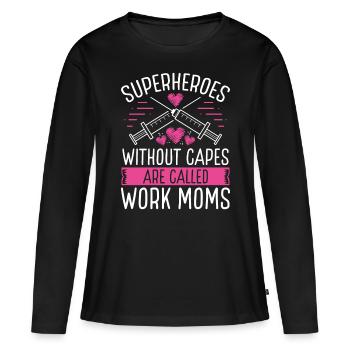 Work Mom Superhero Nurse Funny RN CNA - Women's Premium Organic Long Sleeve Shirt - black - Front - Julia (174cm)