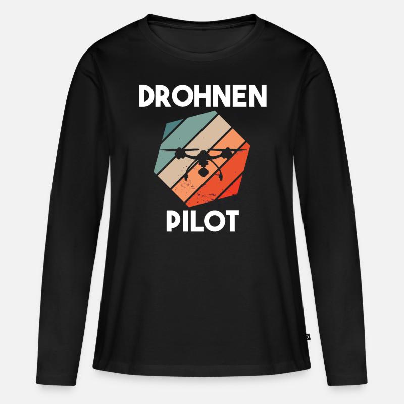 Drohnenpilot Spruch - Frauen Premium Bio Langarmshirt - Schwarz