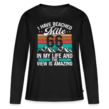 66 Year Old Hiker Mountains Hiking 66 Birthday - Frauen Premium Bio Langarmshirt - Schwarz - Vorne - Julia (174cm)
