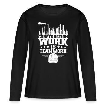 Les travaux de construction sont un travail d’équipe Travail d’équipe Chantier de construction Construction - T-shirt manches longues Premium bio Femme - noir - Devant - Julia (174cm)