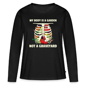 Potager Végétarien Végétalien I Cadeau - T-shirt manches longues Premium bio Femme - noir - Devant - Julia (174cm)