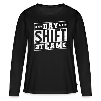 Équipe de jour Travail posté Travail posté Travail posté - T-shirt manches longues Premium bio Femme - noir - Devant - Julia (174cm)