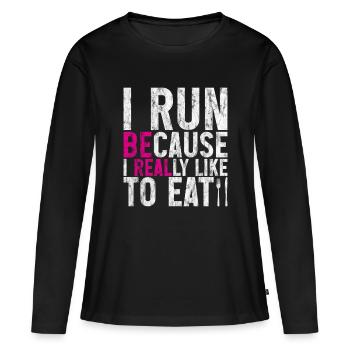 Je cours parce que j’aime vraiment manger 2 - T-shirt manches longues Premium bio Femme - noir - Devant - Julia (174cm)